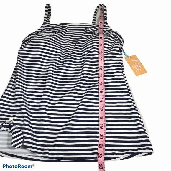 Kona Sol Womens Sz Medium 8-10 Tankini Swim Top Striped Navy White New With Tags - Picture 10 of 12